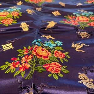 Chinese Silk Embroidered Satin Fabric Piece